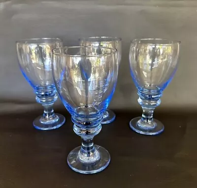 Vintage Libbey Splash Blue Pattern LRSSPLB 4 Light Blue Goblets. • $35.99