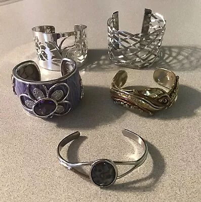 Cuff Bracelet Lot Gold & Silver Tone Abalone Crystals Jewelry Lot (L) • $19.99