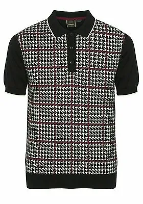 Mens Merc London Retro Knitted Smart Polo Shirt Tophill - Black • £54.99