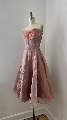 1950s Pink Iridescent Tulle New Look Dress Wounded Belted Gown Donald Original • $19.99
