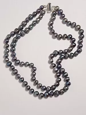 VTG Peacock Biwa Genuine Pearls 2 Strands Necklace Gray Hues Vintage Estate 18  • $49