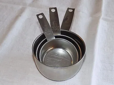 Vintage Foley Script Stainless Measuring Cups - Set Of 3 - 1/3 1/2 1 Cup • $13.99