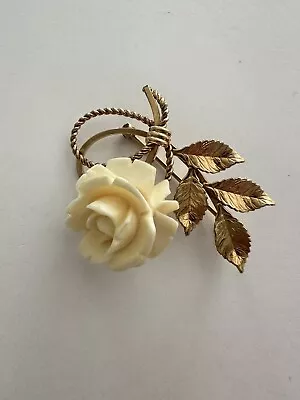 Vintage Signed Van Dell 12K Gold Filled Brooch With A White Rose • $5