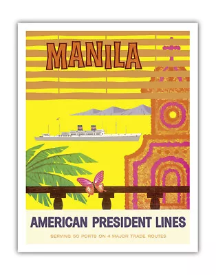 Manila Philippines - Vintage American President Ocean Liner Travel Poster 1958 • $15.98