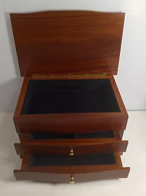 Vintage Wooden Jewelry Box Flip Top With 2 Drawers Lined & Well-made  • $42