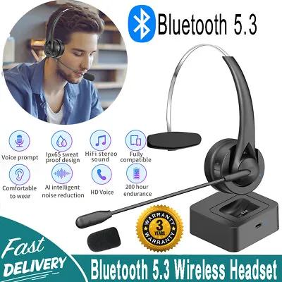 Trucker Bluetooth 5.3 Wireless Headset With Noise Cancelling Mic For Phones PC • $13.99