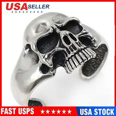 Heavy Phantom Skull 925 Sterling Silver Mens Cuff Bracelet Rider Biker Harley US • $10.99