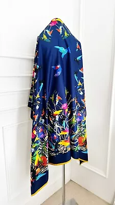 100 % Silk Ladies Bright  Neck Scarf  Humming  Bird Design Print Long Large • £48