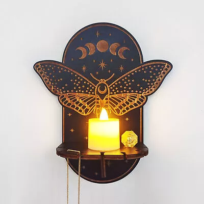 Wall-mounted Wooden Candle Holder Sculpture Ornament Unique Butterfly Home Decor • £7.50