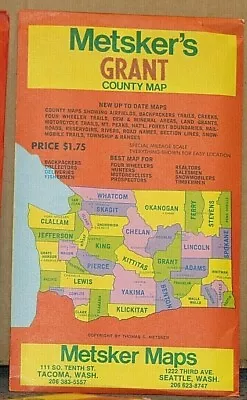 Mid 1960's Metsker's Map Of Grant County Washington • $7.99