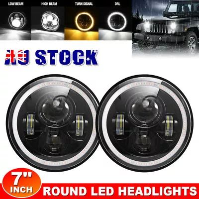 Pair 7inch LED Headlights Projector Hi/Lo Beam Angel Eye For Jeep Wrangler JK GQ • $42.95