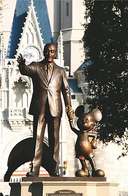 Postcard Walt Disney & Mickey Mouse “Partners  Bronze Statue Florida • $5.99