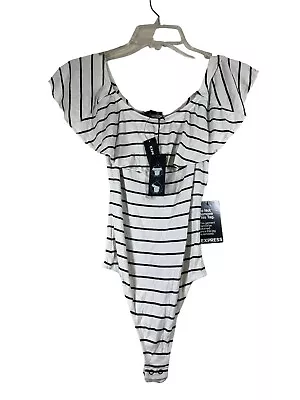 Express Women's Bodysuit Striped White With Ruffle Sleeves Size Small NWT • $15.84