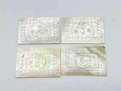 Set Of 4 Antique Mother Of Pearl Gaming Counters Carved Chinese • $49.78