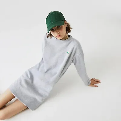 Lacoste Premium Women Long Sport Crew Cotton Sweatshirt Dress  Grey 34/S/UK8 • £119.99
