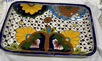 Vintage Mexican TALAVERA Pottery Serving Dish Hand Painted Beautiful • $42.99