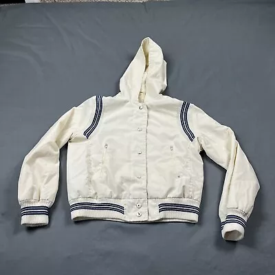 Vintage Jacket Varsity Snap Jacket Cream Blue Medium VTG 80s Made In Korea  • $29.99