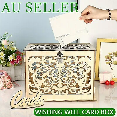 Au Wishing Well Card Box Decorative Wood Carved Wedding Engagement Party Rustic • $17.94