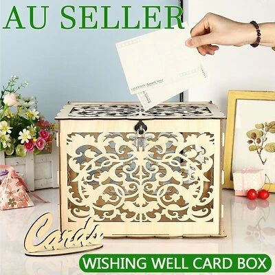 Au Wishing Well Card Box Decorative Wood Carved Wedding Engagement Party Rustic • $17.94