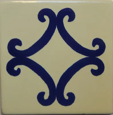Mexican Tile Talavera Tiles High-Quality Hand Painted White Blue Tile T-66 • $1.25