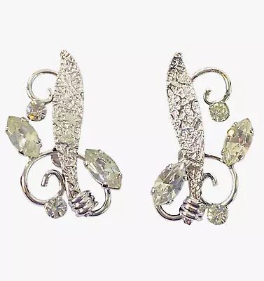 Van Dell Statement Sterling Silver Earrings Clear Stones Screw On Type 1/2 Wx1 L • $14.90