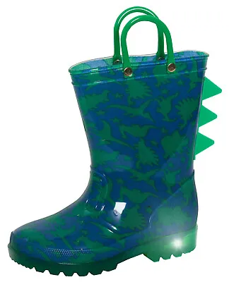 Kids Light Up Dinosaur Wellington Boots Boys Handle Dino Wellies 3D Rain Shoes   • £16.95