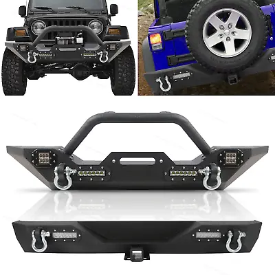 Front Bumper W/ D-Rings & Led Lights Winch Plate For 87-06 Jeep Wrangler TJ YJ • $170.47