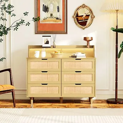 43.31 6-Drawers Rattan Storage Cabinet Rattan Drawer With LED Lights • $245.39