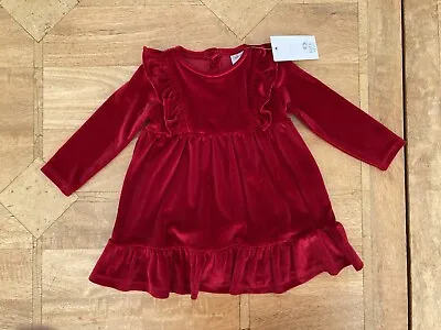 BNWT Baby Girl F&F Dark Red Velvety / Velour Dress -  Age 6-9m • £4