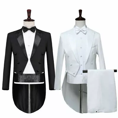 Men Tuxedo Morning Suit Tailcoat Jacket Pants Outfit Evening Tails Frock Coat • $67.99