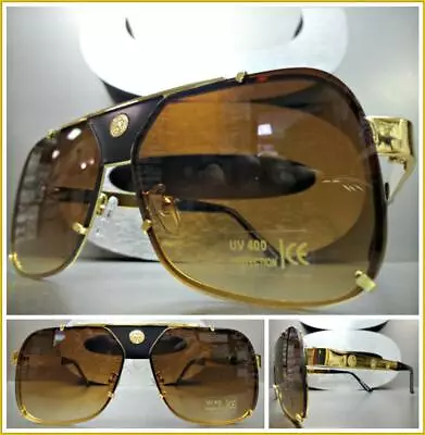 Mens Classy Vintage Retro Hip Hop Style SUNGLASSES Gold Frame For Big Wide Heads • $19.99