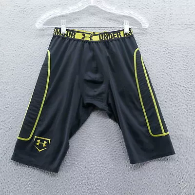 Under Armour Mens Padded Baseball Shorts Medium Black Yellow Sliding Elastic • $8.39