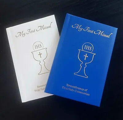 First Holy Communion First Missal Prayer Book. 64pg. White Or Blue Faux Leather • £6.99