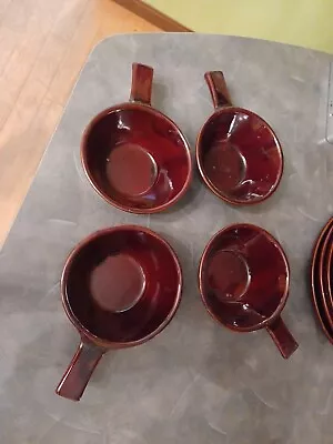 4 Vintage Marcrest Brown Stoneware Daisy & Dot Soup Bowls Handles • $22
