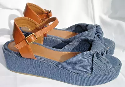 £7.99 • Buy ASOS Denim Flatform Sandal With Bow Detail And Ankle Strap Size 5 NEW
