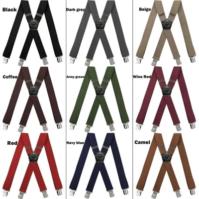 £8.54 • Buy Heavy Duty Elastic Suspenders For Men Trouser Pants Braces Strap Work Belt