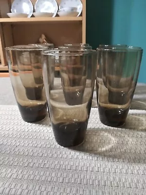 Vintage Mcm Set Of 9 Smoke Brown Tawny Libbey Glass Tumblers 6  H OBO • $34.99