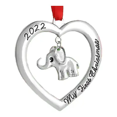 Christmas Ornament Elephant For Baby’s First Christmas 2022 Silver Heart With H • $14.99