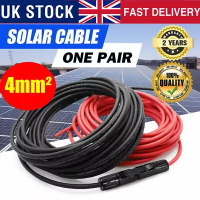 Solar Cable For Panels PV DC AC Rated Black Red 4mm²  Wire Extension Black +Red • £10.48