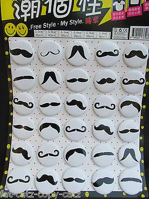 £8.95 • Buy PACK OF 30 Or 42 FASHION BLACK MOUSTACHE BADGES 40mm&30mm GIFT PARTY BAG UKSELL