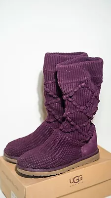 UGG Burgundy Classic Argyle Knit Sweater Tall Boots~Size 7 Authentic~ • $20