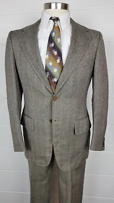 Vintage 1970s Mens Herringbone Tweed Suit Lord Chesterfield 38 • $45