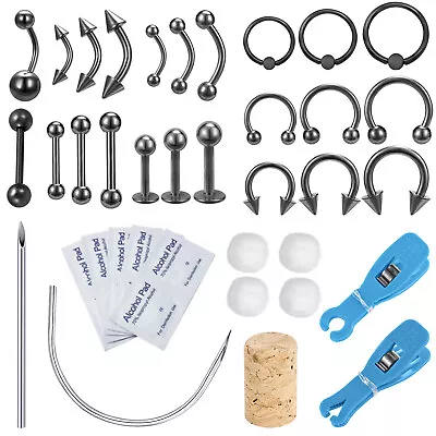 42Pcs Stainless Steel Professional Body Piercing Tool Kit For Belly Lip Ear Nose • $11.44