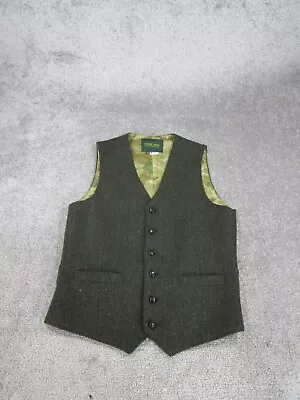 Celtic Gent Waistcoat Vest Mens 38 Green Herringbone Wool Ireland • $39.99