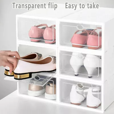 $18.96 • Buy 12-24x Stackable Clear Shoe Box Foldable Plastic Storage Case Organizer Rack AU
