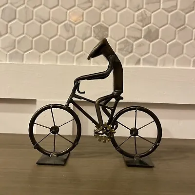 $38 • Buy Roland Metal Art Railroad Tie Sculpture Bike Bicycle Figure