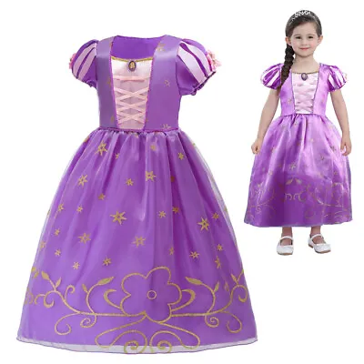 Girls Kids Fancy Fairytale Dress Costume Princess Rapunzel Party Cosplay Xmas • £11.29