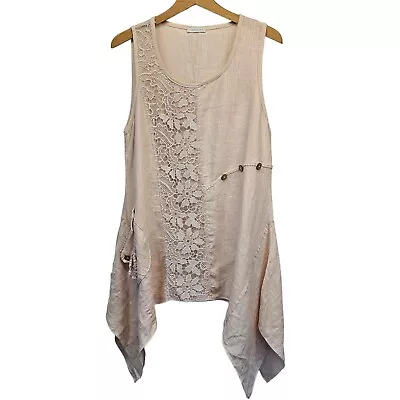 Made In Italy Lagenlook Boho Linen Tunic StyleTop Pale Pink XL Pit To Pit 20  • £16.95