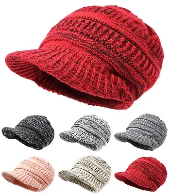 Men Women Winter Visor Beanie Knit Hat Cap Fur Lined Crochet Thick Warm Hat  • $10.99