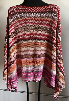 Missoni Poncho Cape Knit Zig Zag Sweater Navajo Aztec Red Pink NWT Made In Italy • $145